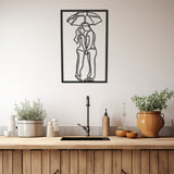 Silhouette Of Lover Holding Umbrella In The Rain Metal Wall Art Decor