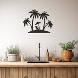 Coconut Tree And Umbrella Metal Wall Art