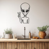Making Peace Sign Alien Metal Wall Art