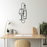 Wine Bottle And Glass Metal Wall Art