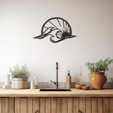 Line Art Metal Wall Art Consisting Of Waves And Sun