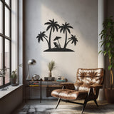 Coconut Tree And Umbrella Metal Wall Art